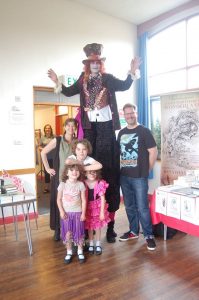 The end of the story trail with myself, John the stilt walker, Jonathan Green and the mini Muggeridge's!
